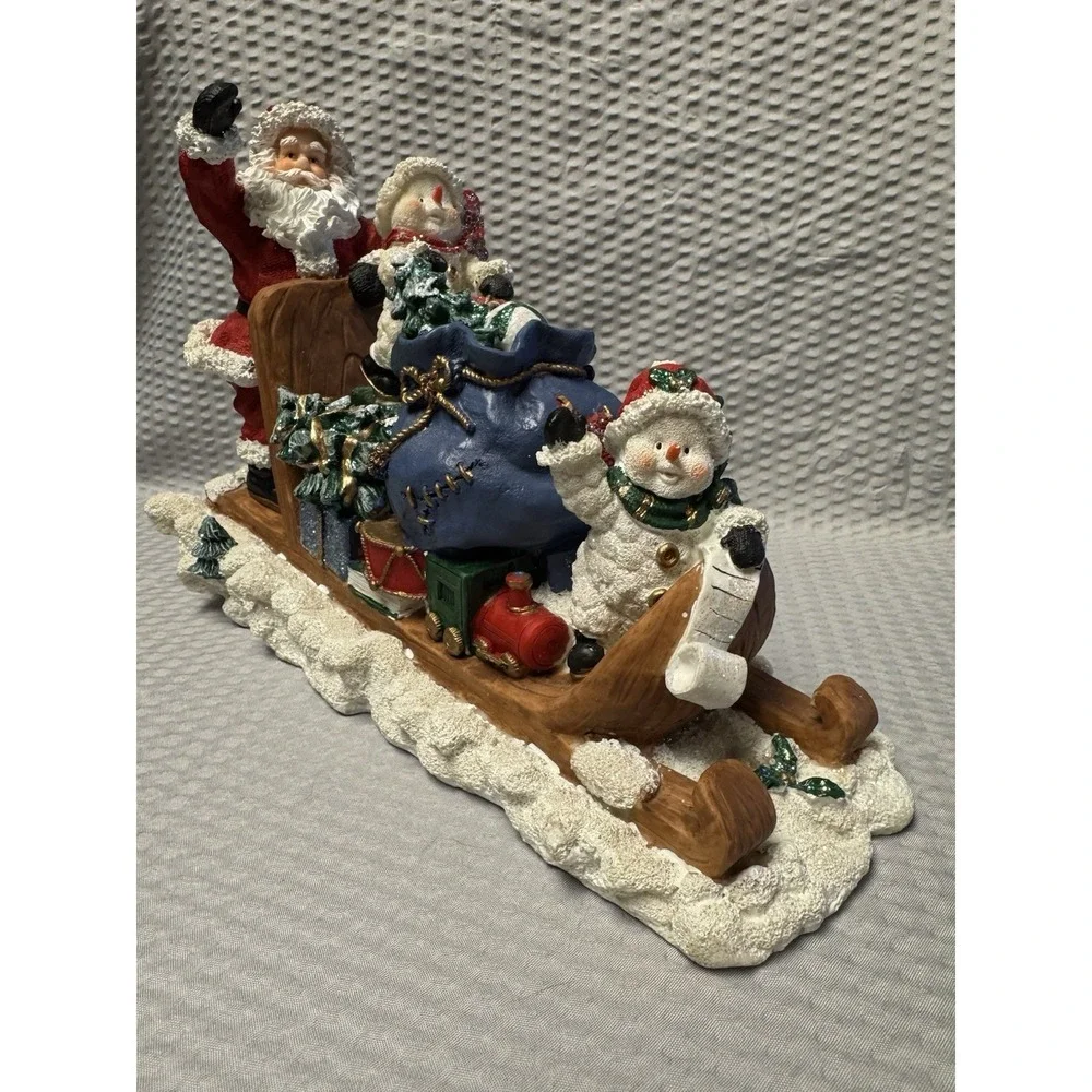Vintage Santas Collection #99990 Santa and 2 Snowmen on a Sleigh Resin EUC